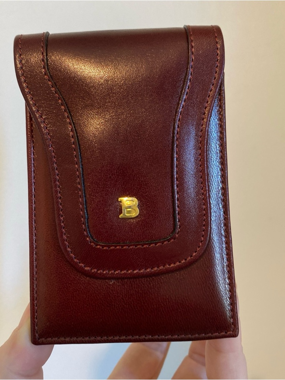 Bally Burgundy Leather Cardholder with Gold Logo Made In Italy